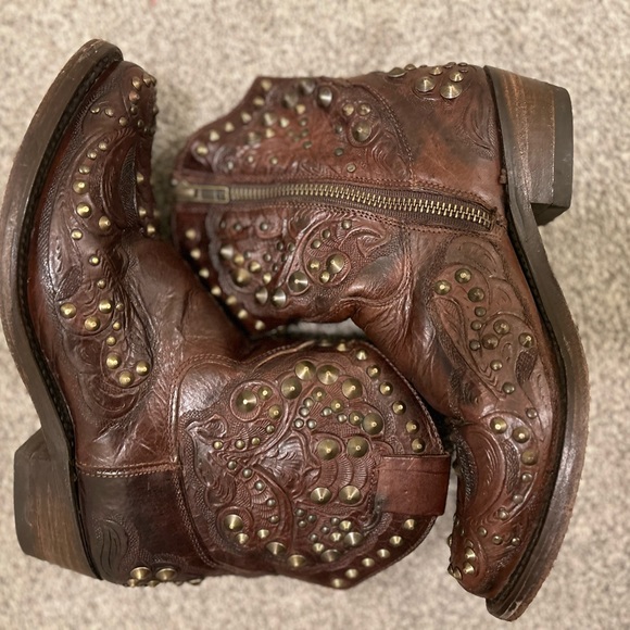 Ash Kendra Brown Leather Studded Calf Leather Western Style Booties Size 36 - Picture 2 of 7